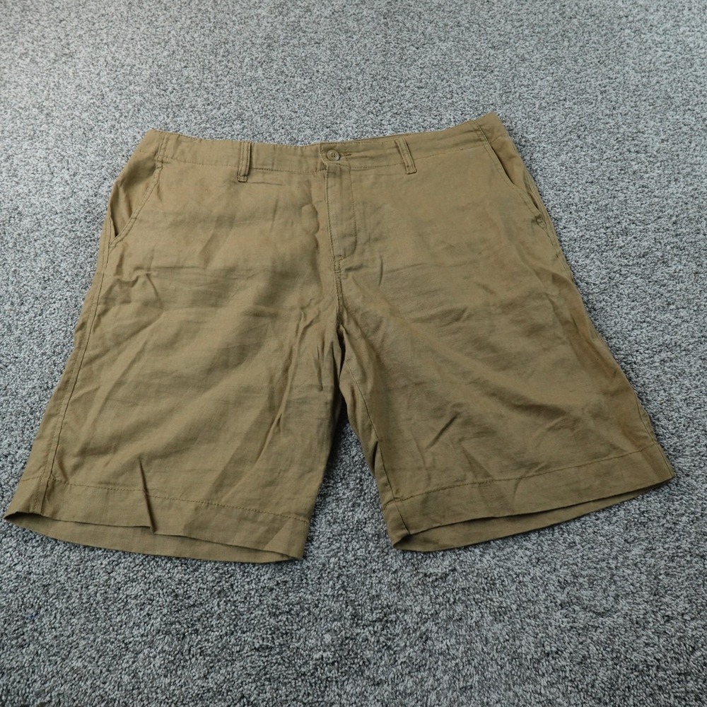 Old Navy Shorts Mens 38 Beige Brown Linen Chambray Chino Flat Front Casual Beach
